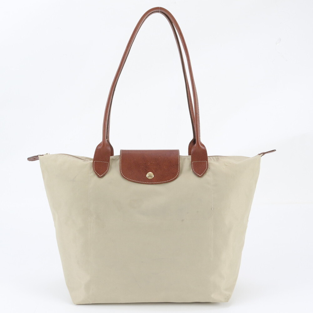 Longchamp Le Pliage Leather Tote Bag, Shoulder Handbag, Beige Brown, Women's